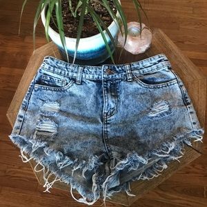 Acid Wash High Waisted Cut-Off Jean Shorts